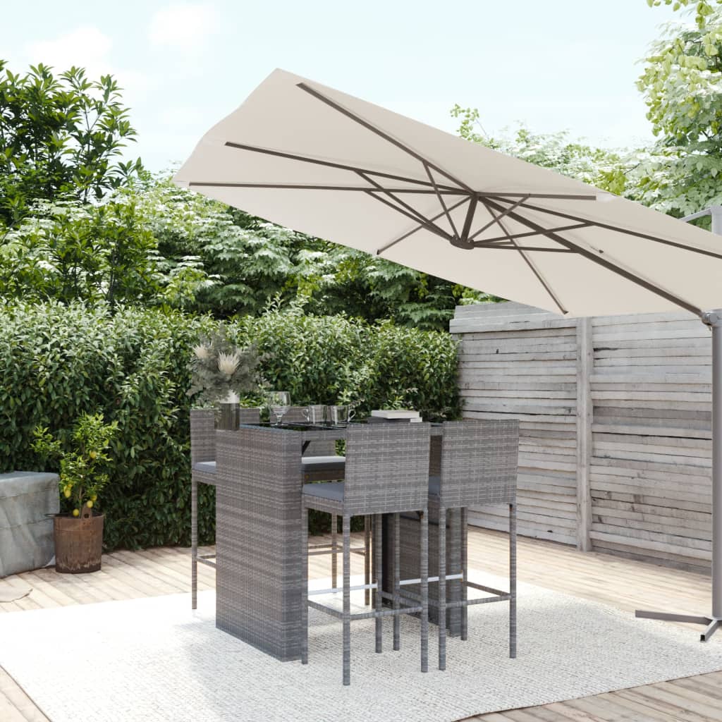 vidaXL 5-delige Tuinbarset met kussens poly rattan zwart
