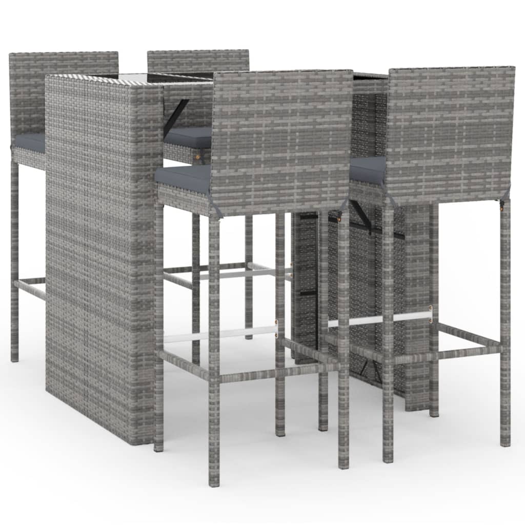 vidaXL 5-delige Tuinbarset met kussens poly rattan zwart