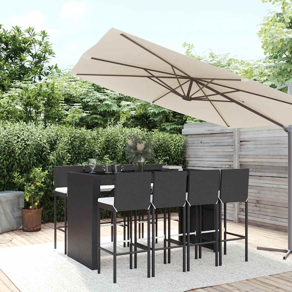 vidaXL 5-delige Tuinbarset met kussens poly rattan zwart