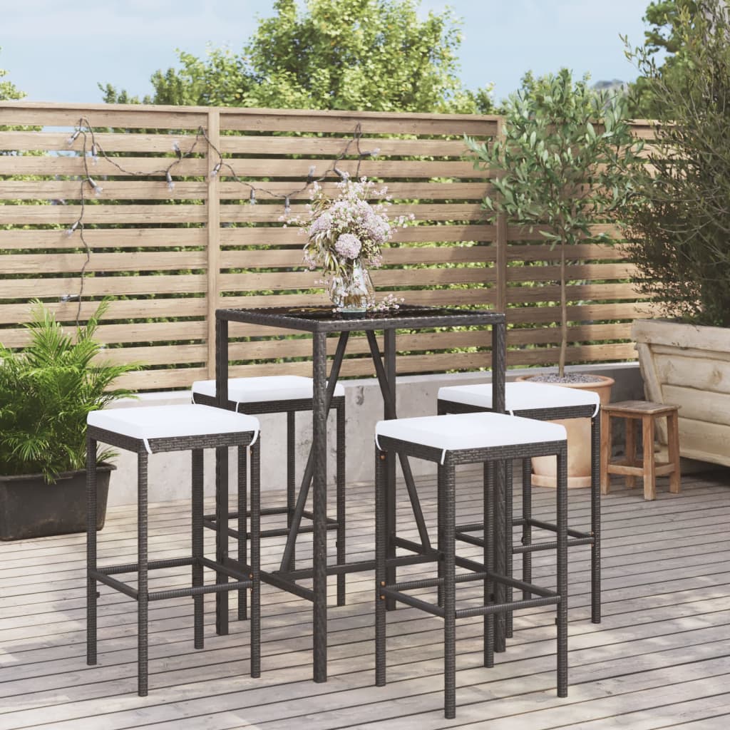 vidaXL 3-delige Tuinbarset met kussens poly rattan zwart