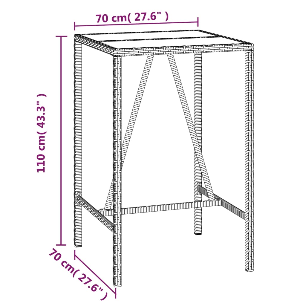 vidaXL 3-delige Tuinbarset met kussens poly rattan zwart