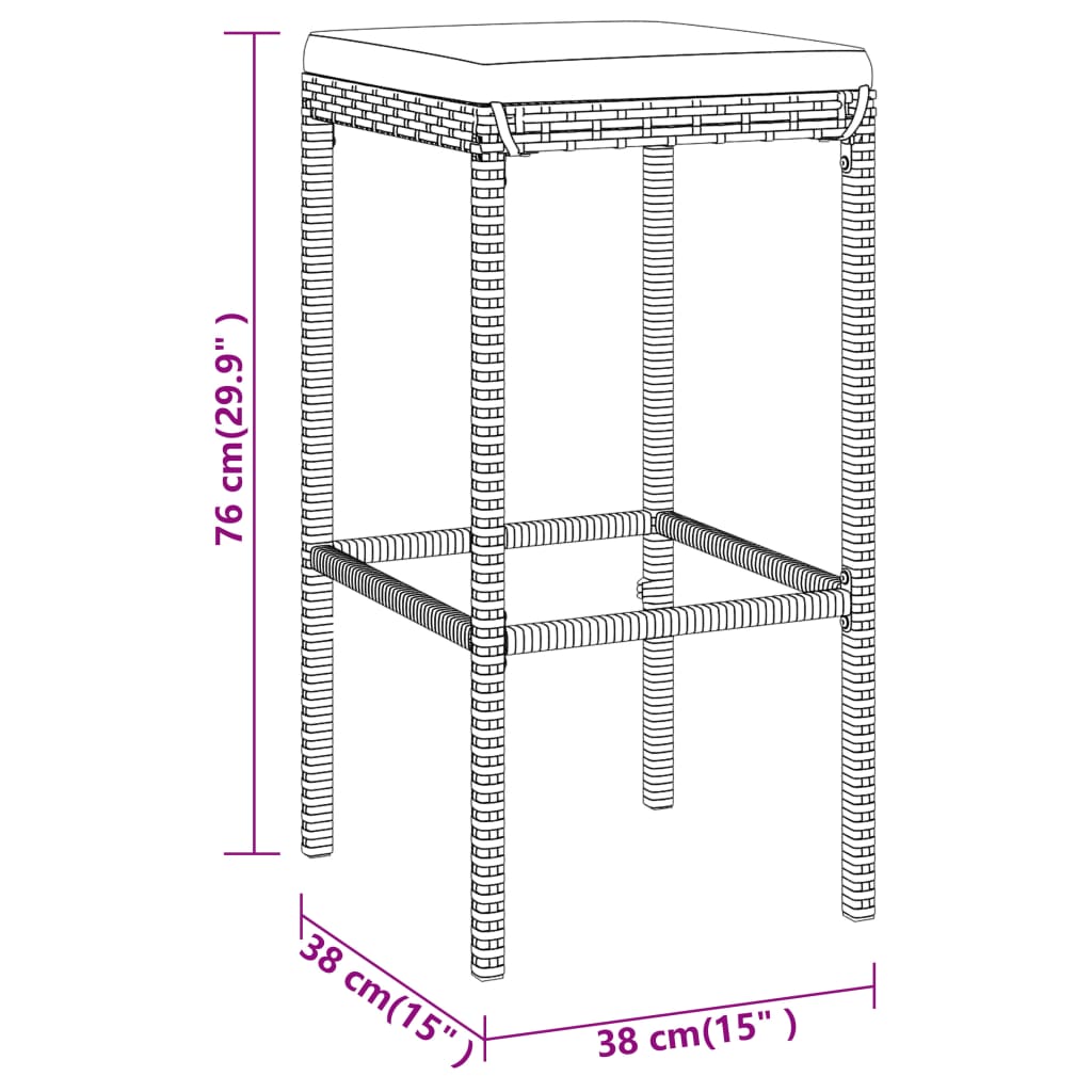 vidaXL 3-delige Tuinbarset met kussens poly rattan zwart
