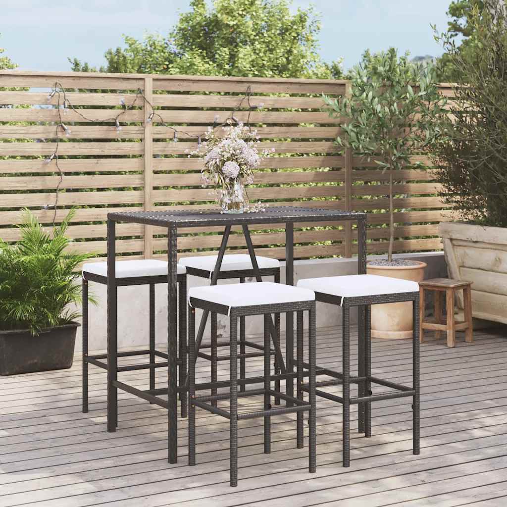 vidaXL 3-delige Tuinbarset met kussens poly rattan zwart