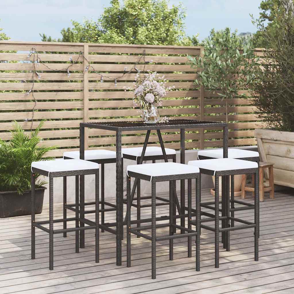 vidaXL 3-delige Tuinbarset met kussens poly rattan zwart