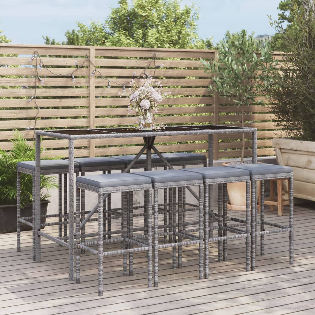 vidaXL 3-delige Tuinbarset met kussens poly rattan zwart