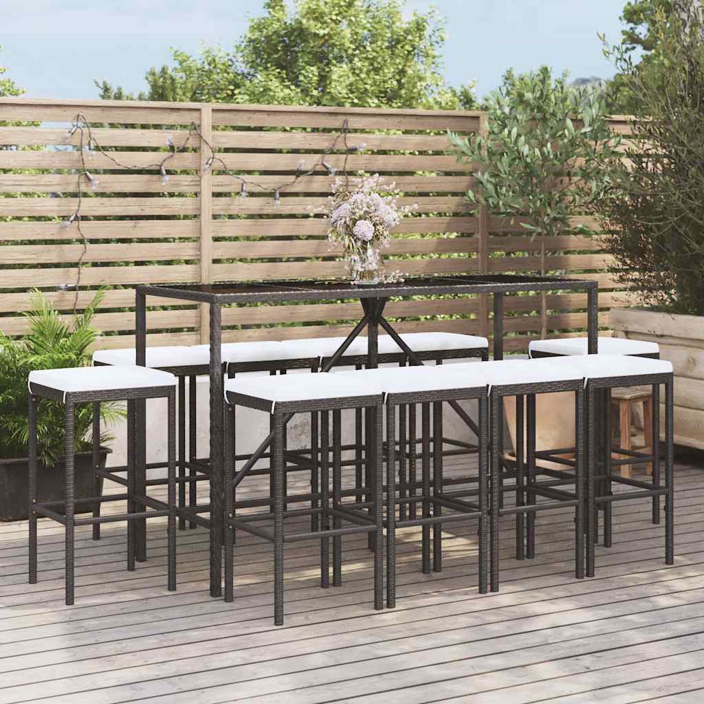 vidaXL 3-delige Tuinbarset met kussens poly rattan zwart