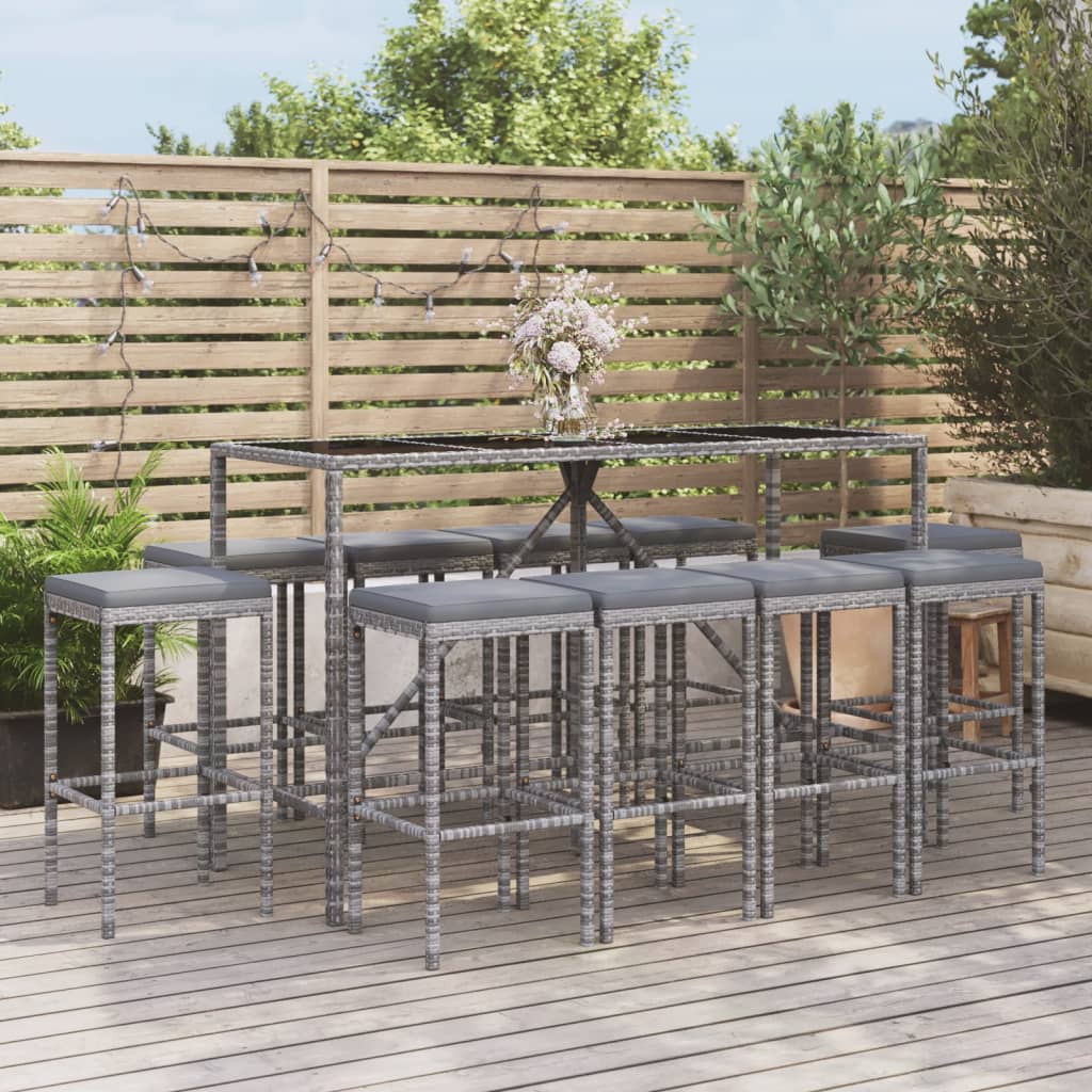 vidaXL 3-delige Tuinbarset met kussens poly rattan zwart