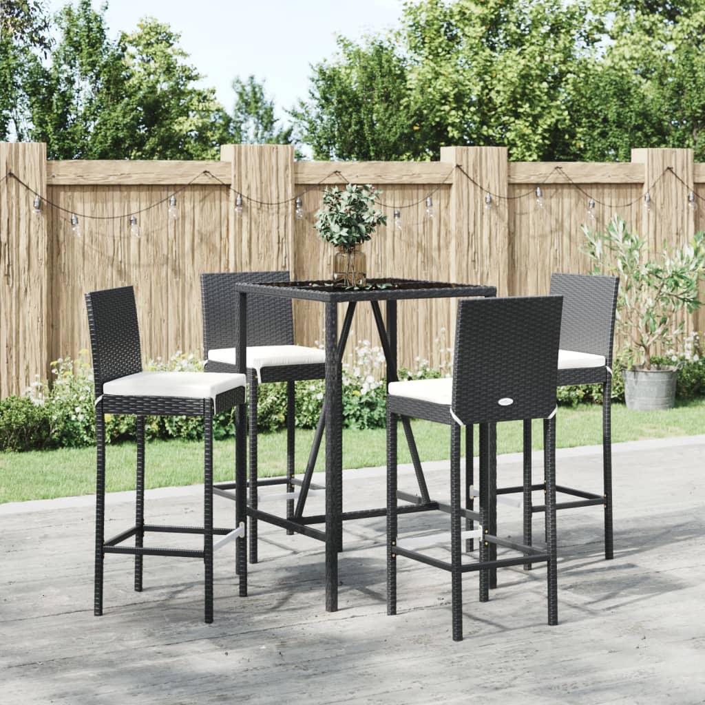 vidaXL 3-delige Tuinbarset met kussens poly rattan zwart