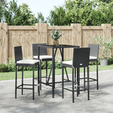 vidaXL 3-delige Tuinbarset met kussens poly rattan zwart