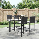vidaXL 3-delige Tuinbarset met kussens poly rattan zwart