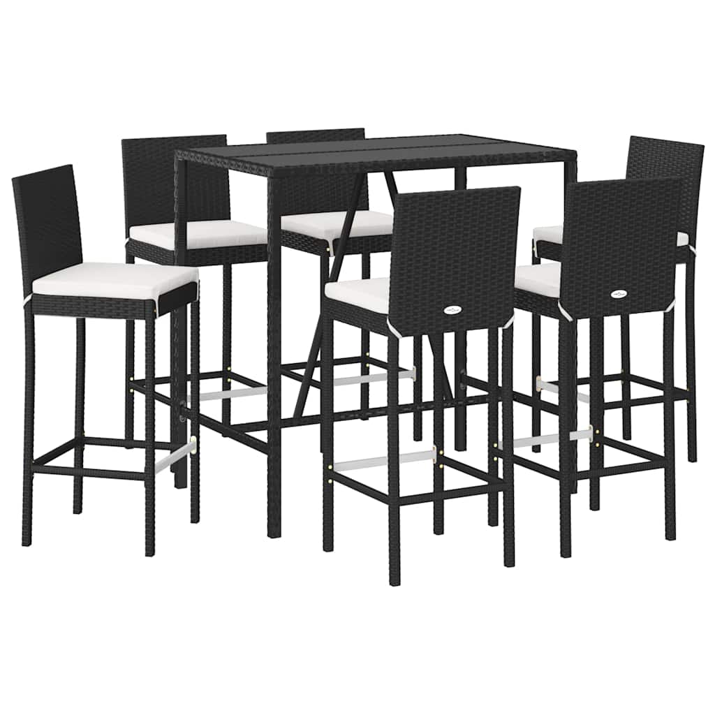 vidaXL 3-delige Tuinbarset met kussens poly rattan zwart