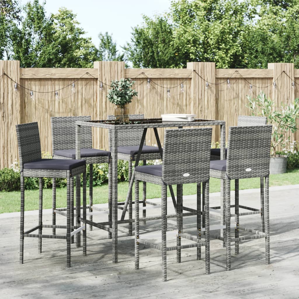 vidaXL 3-delige Tuinbarset met kussens poly rattan zwart