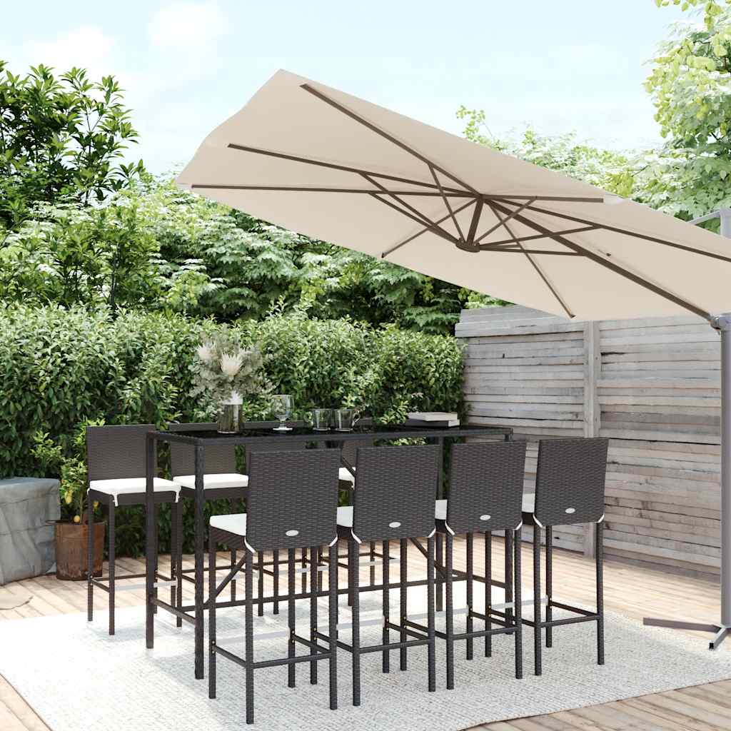 vidaXL 3-delige Tuinbarset met kussens poly rattan zwart