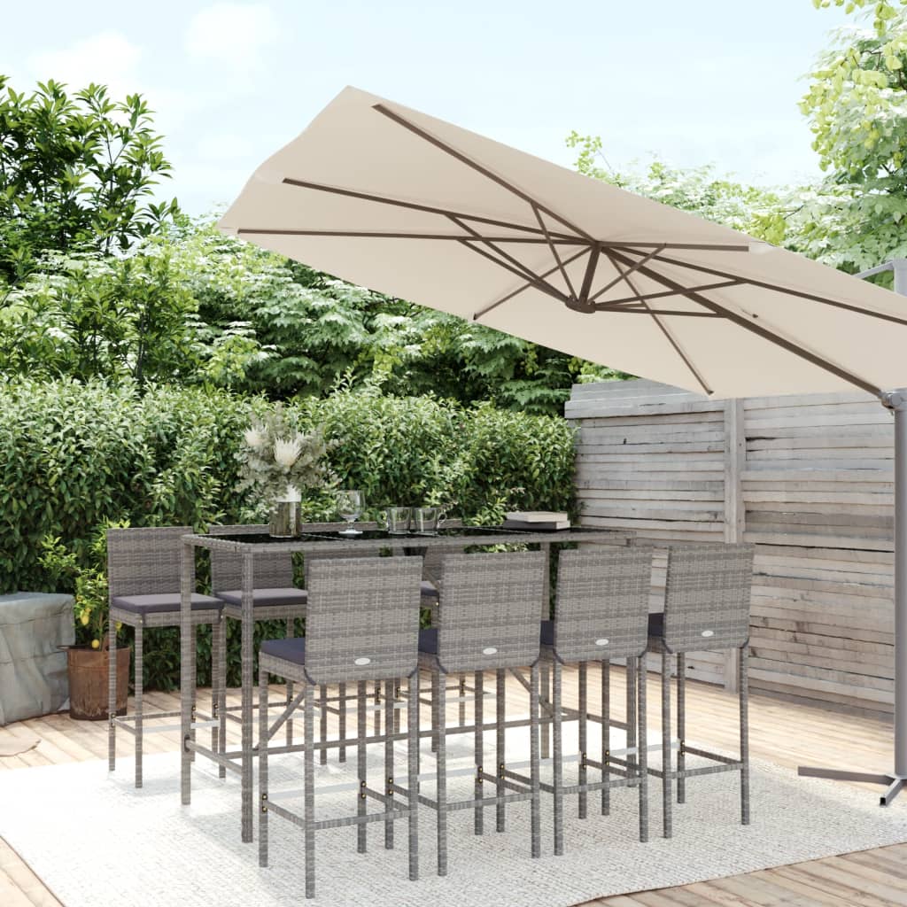 vidaXL 3-delige Tuinbarset met kussens poly rattan zwart
