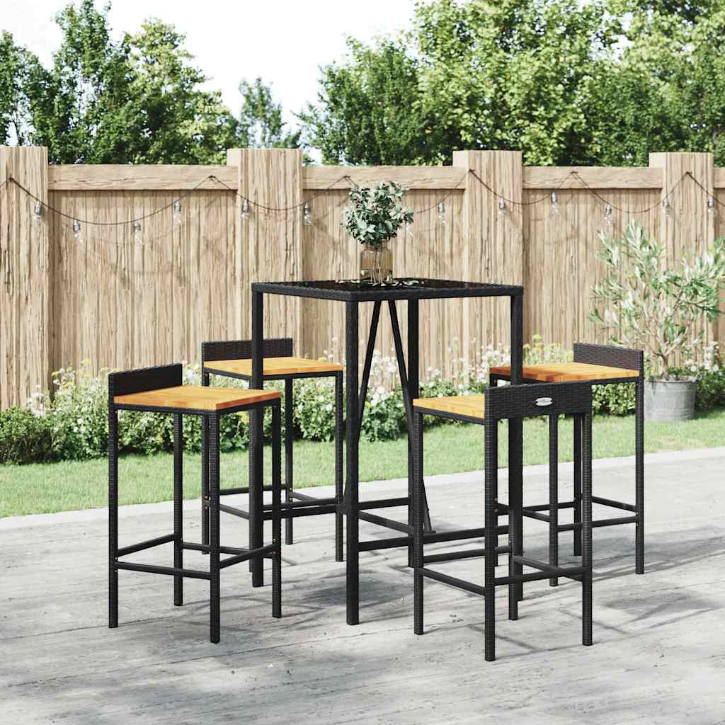 vidaXL 3-Piece Garden Bar Set Poly Rattan and Solid Acacia Wood Black