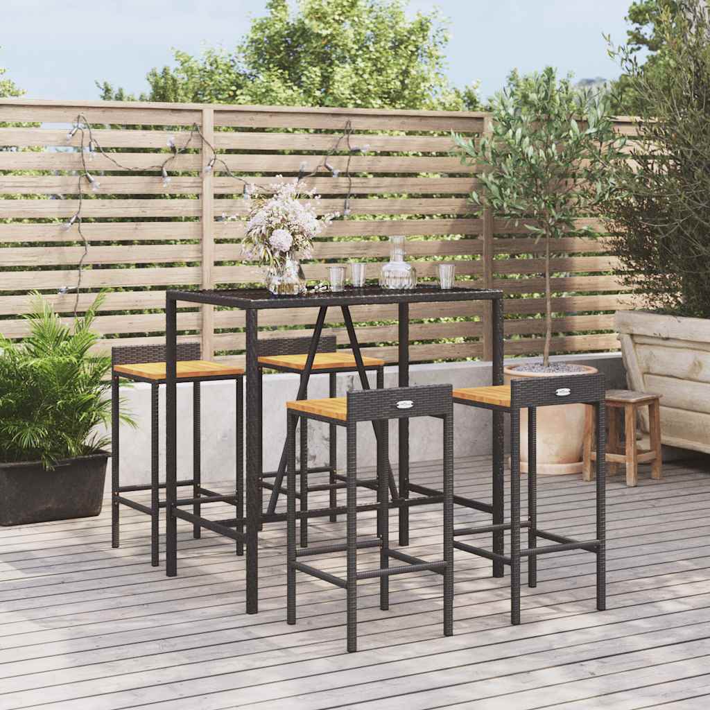 vidaXL 3-Piece Garden Bar Set Poly Rattan and Solid Acacia Wood Black