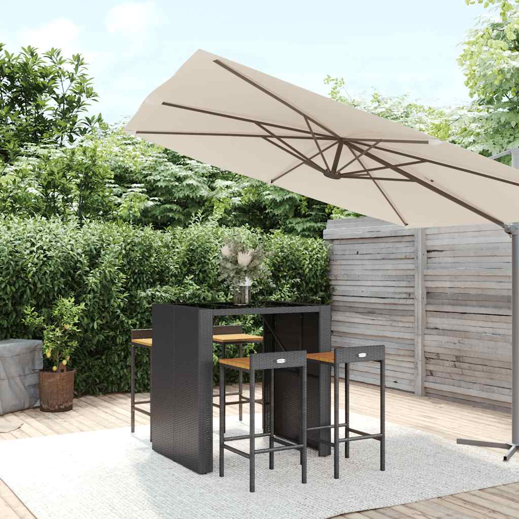 vidaXL 5-piece Garden Bar Set poly rattan and solid acacia wood black