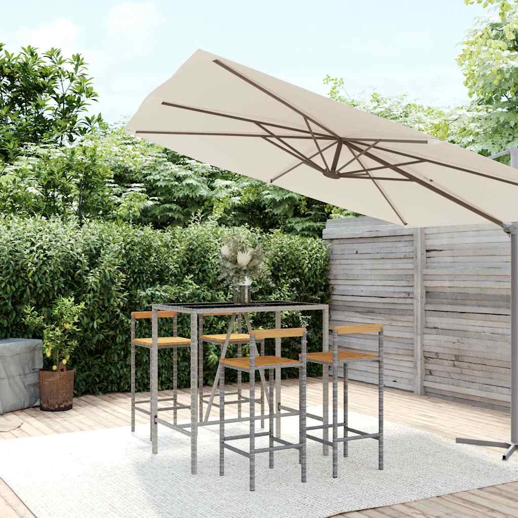 vidaXL 3-Piece Garden Bar Set Poly Rattan and Solid Acacia Wood Black