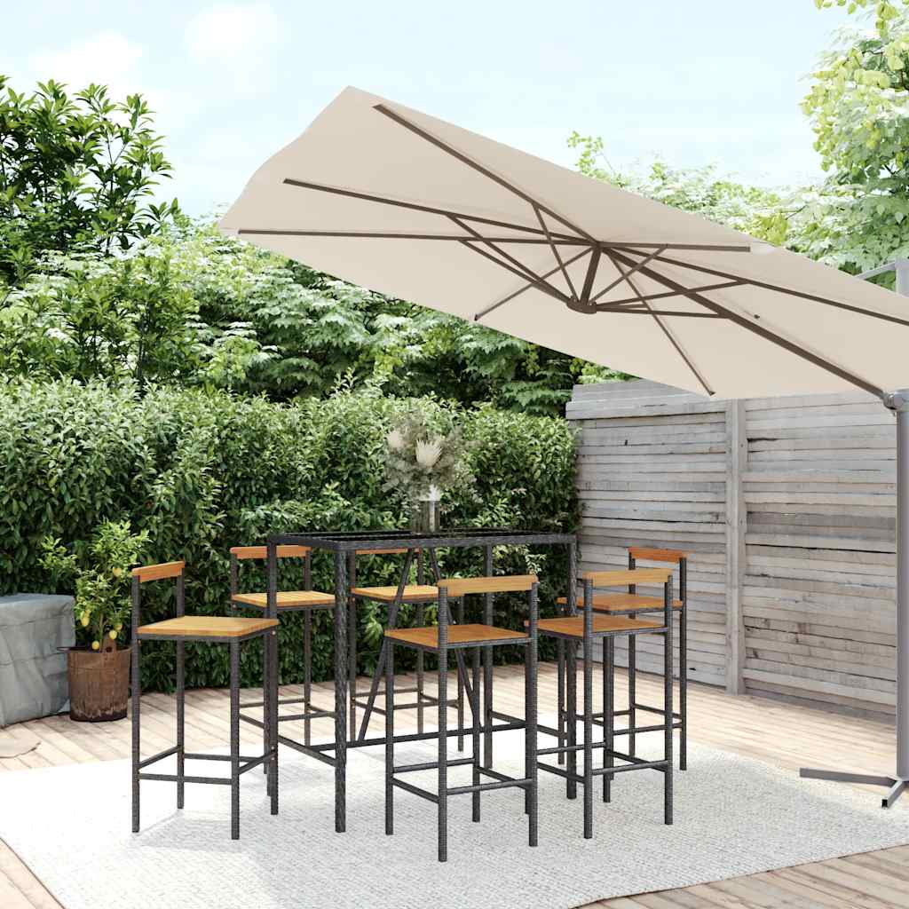 vidaXL 3-Piece Garden Bar Set Poly Rattan and Solid Acacia Wood Black
