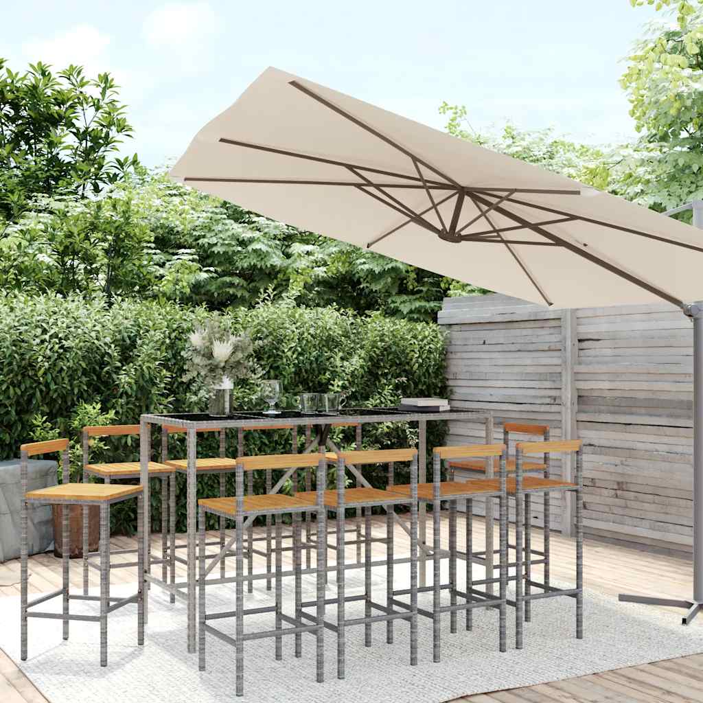 vidaXL 3-Piece Garden Bar Set Poly Rattan and Solid Acacia Wood Black