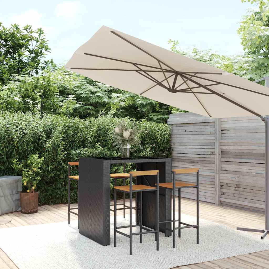 vidaXL 5-piece Garden Bar Set poly rattan and solid acacia wood black