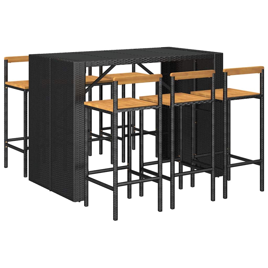 vidaXL 5-piece Garden Bar Set poly rattan and solid acacia wood black