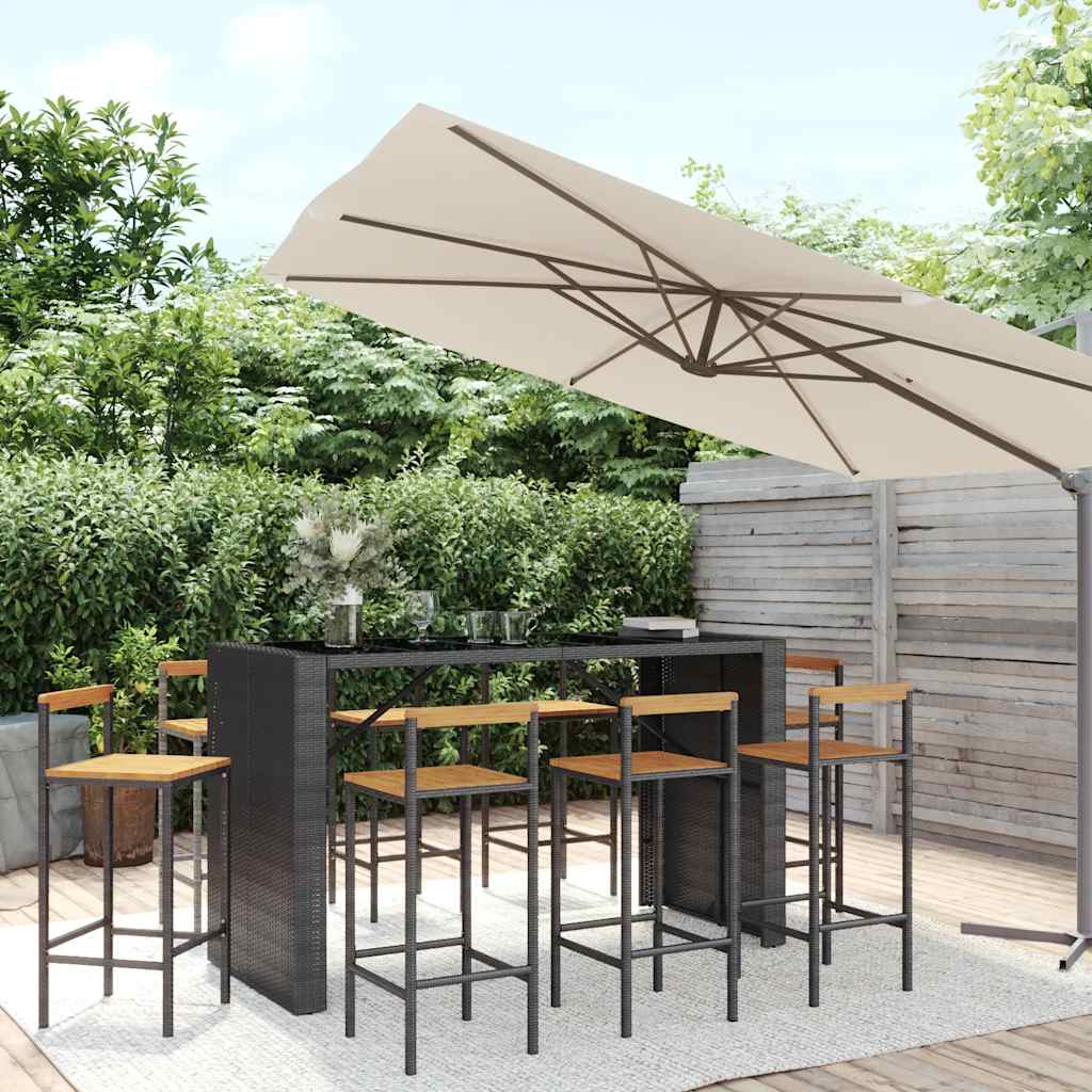 vidaXL 5-piece Garden Bar Set poly rattan and solid acacia wood black
