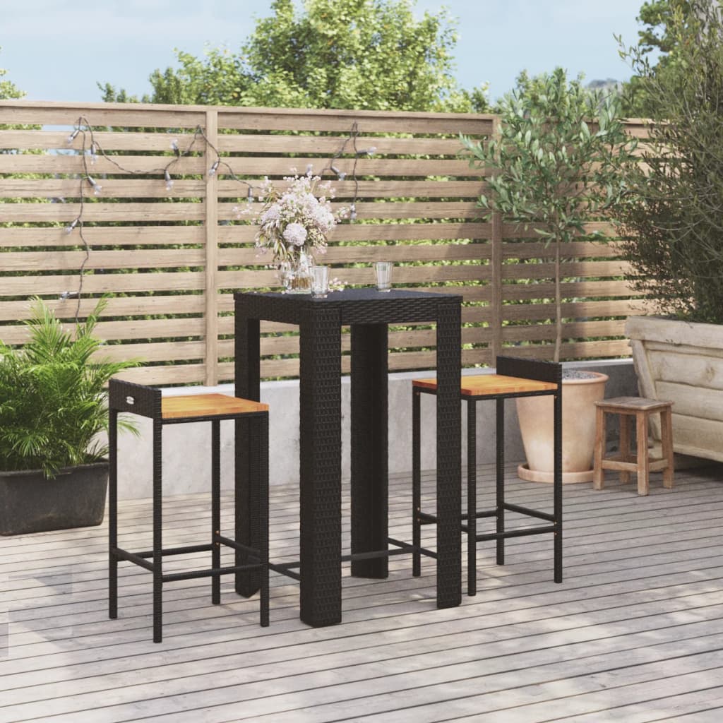 vidaXL 3-delige Tuinbarset poly rattan en massief acaciahout zwart