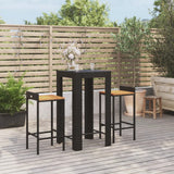 vidaXL 3-delige Tuinbarset poly rattan en massief acaciahout zwart