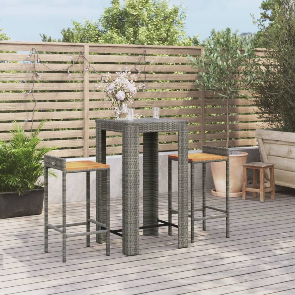 vidaXL 3-delige Tuinbarset poly rattan en massief acaciahout zwart