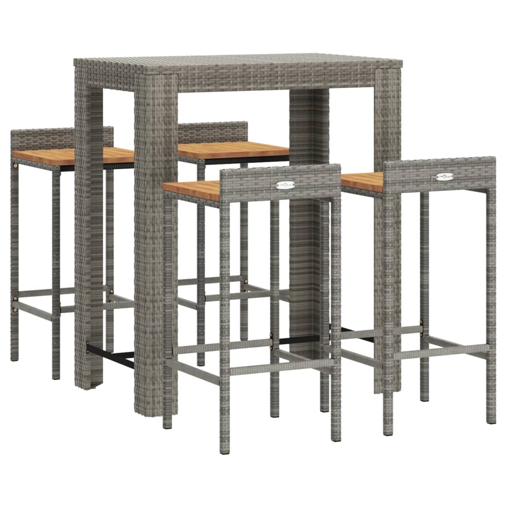 vidaXL 3-delige Tuinbarset poly rattan en massief acaciahout zwart