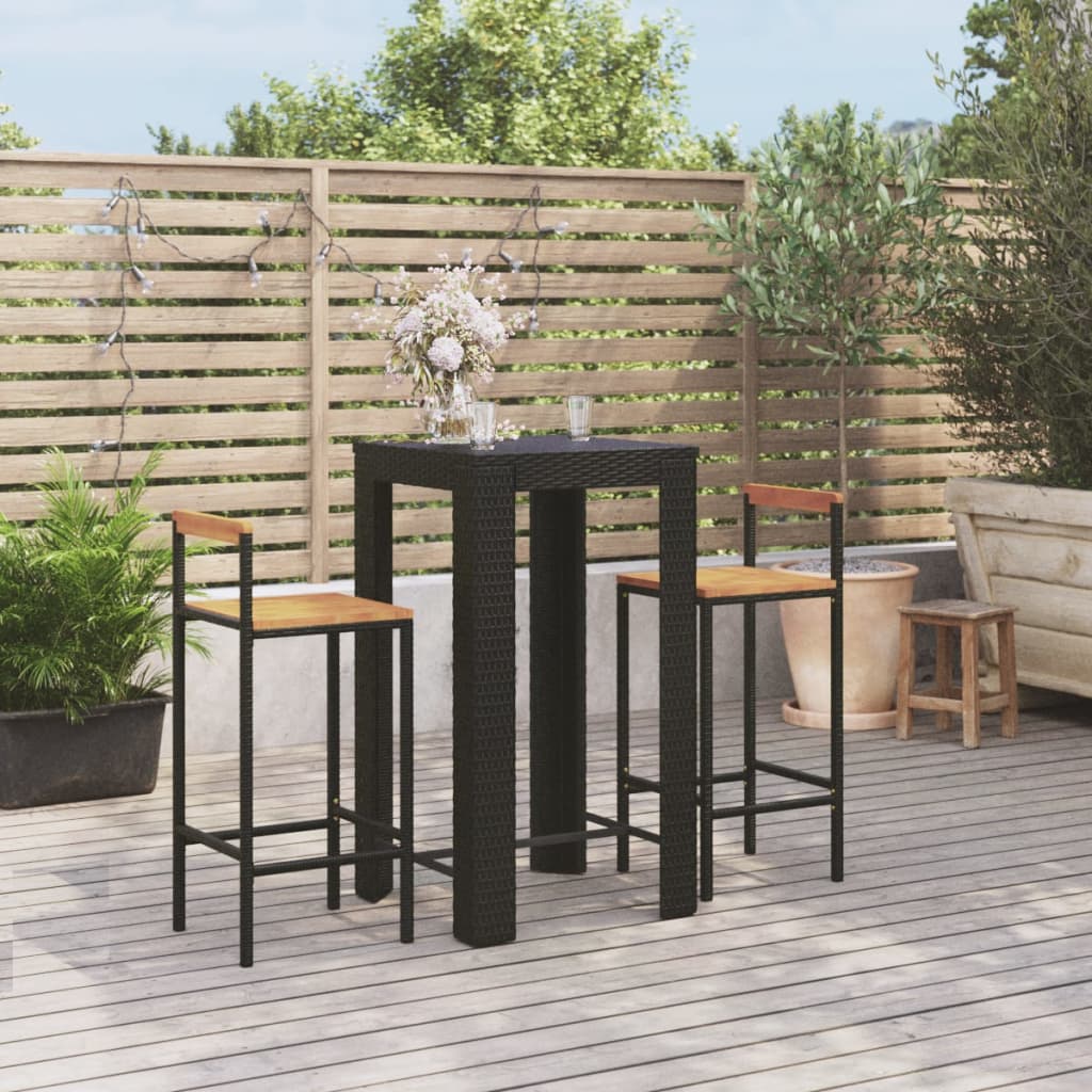 vidaXL 3-Piece Garden Bar Set Poly Rattan and Solid Acacia Wood Black