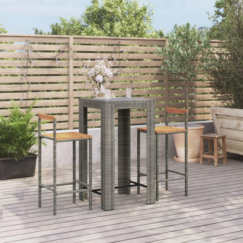 vidaXL 3-Piece Garden Bar Set Poly Rattan and Solid Acacia Wood Black