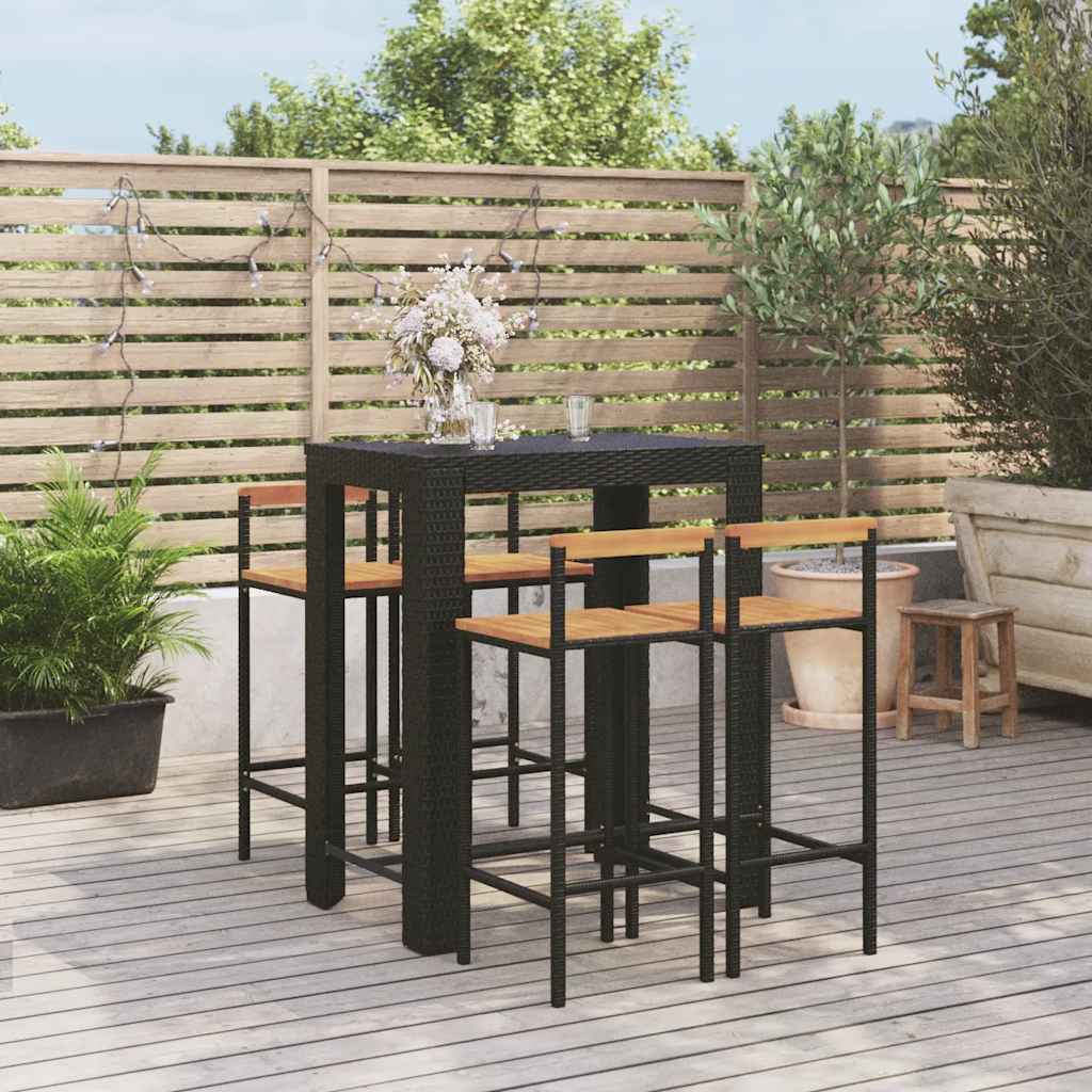 vidaXL 3-Piece Garden Bar Set Poly Rattan and Solid Acacia Wood Black