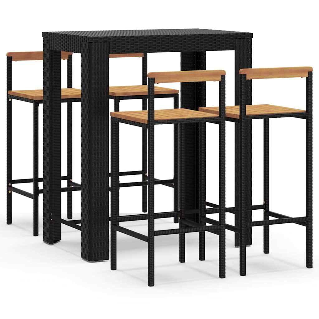 vidaXL 3-Piece Garden Bar Set Poly Rattan and Solid Acacia Wood Black