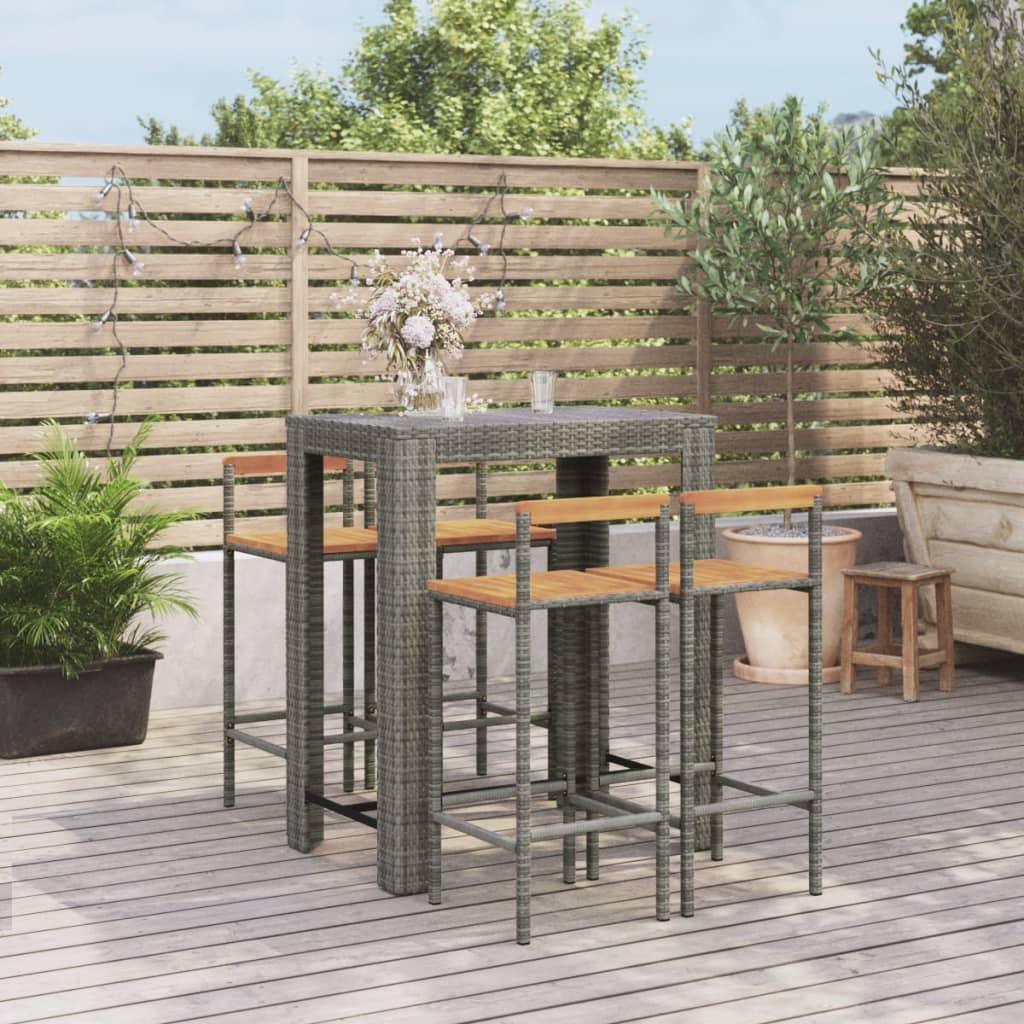 vidaXL 3-Piece Garden Bar Set Poly Rattan and Solid Acacia Wood Black