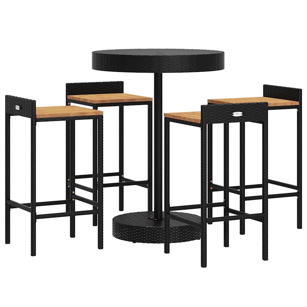 vidaXL 3-piece Garden Bar Set poly rattan and solid acacia wood black