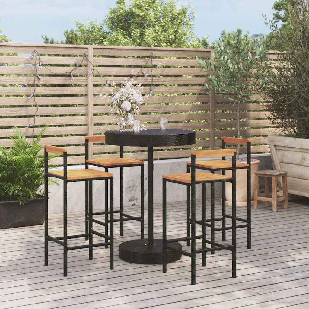 vidaXL 3-Piece Garden Bar Set Poly Rattan and Solid Acacia Wood Black