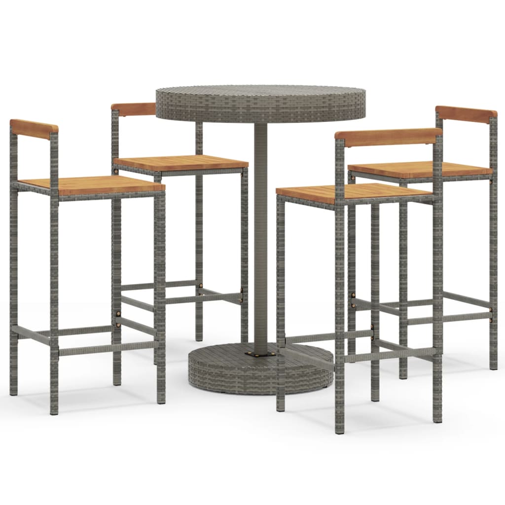 vidaXL 3-Piece Garden Bar Set Poly Rattan and Solid Acacia Wood Black