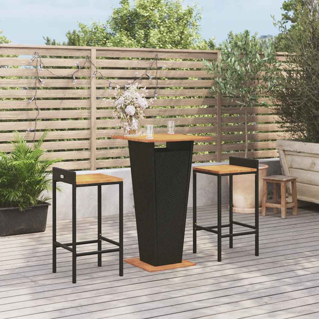 vidaXL 3-Piece Garden Bar Set Poly Rattan and Solid Acacia Wood Black