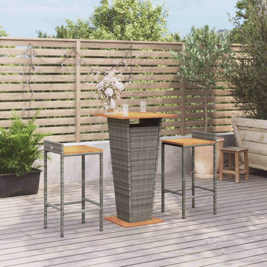 vidaXL 3-Piece Garden Bar Set Poly Rattan and Solid Acacia Wood Black