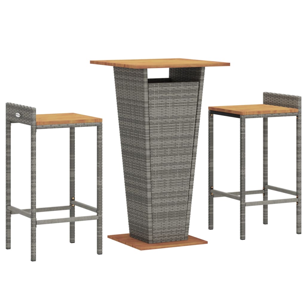 vidaXL 3-Piece Garden Bar Set Poly Rattan and Solid Acacia Wood Black