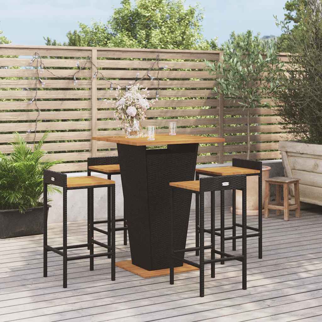 vidaXL 3-Piece Garden Bar Set Poly Rattan and Solid Acacia Wood Black
