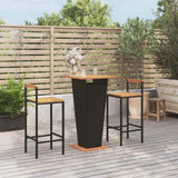 vidaXL 3-Piece Garden Bar Set Poly Rattan and Solid Acacia Wood Black