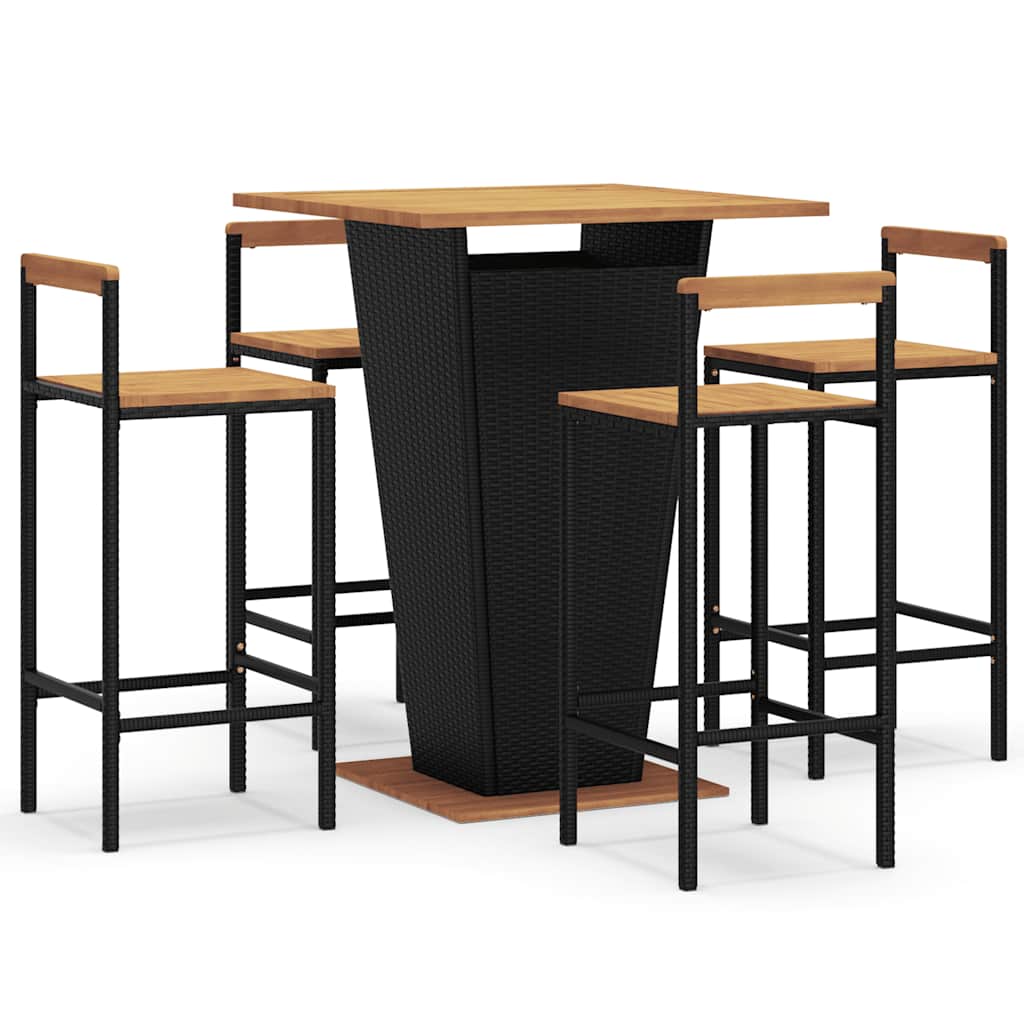 vidaXL 3-Piece Garden Bar Set Poly Rattan and Solid Acacia Wood Black
