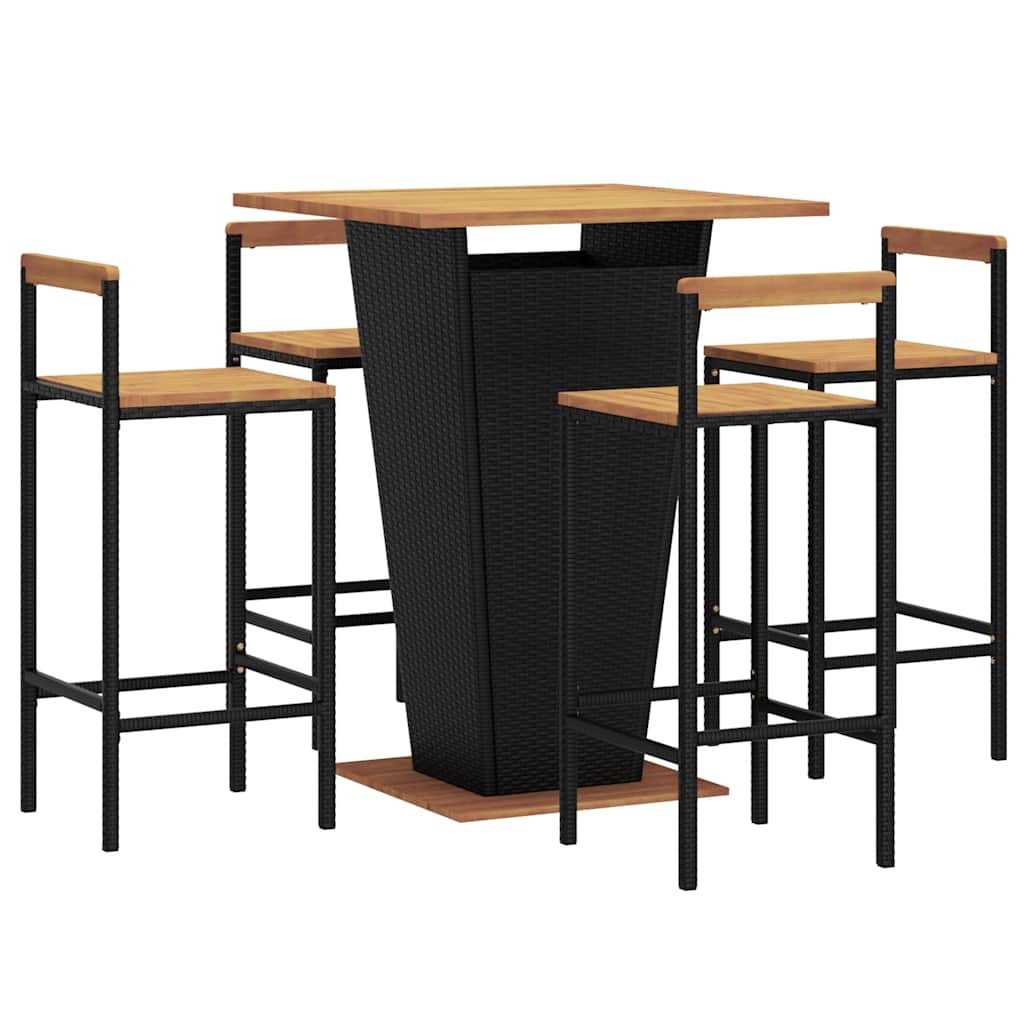 vidaXL 3-Piece Garden Bar Set Poly Rattan and Solid Acacia Wood Black