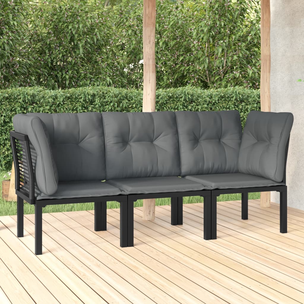 vidaXL Ensemble de salon 3 pièces avec coussins en poly rotin noir et gris