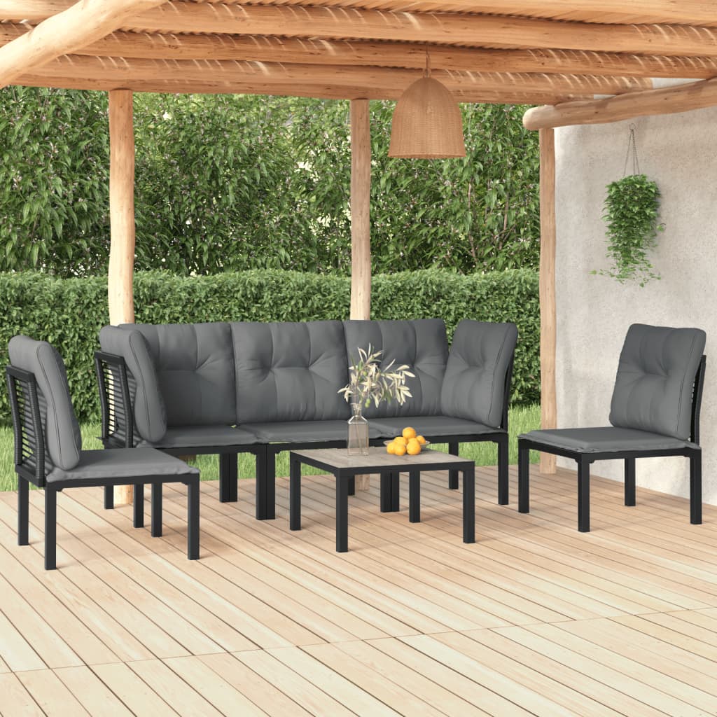 vidaXL 5-delige Loungeset poly rotin noir et gris