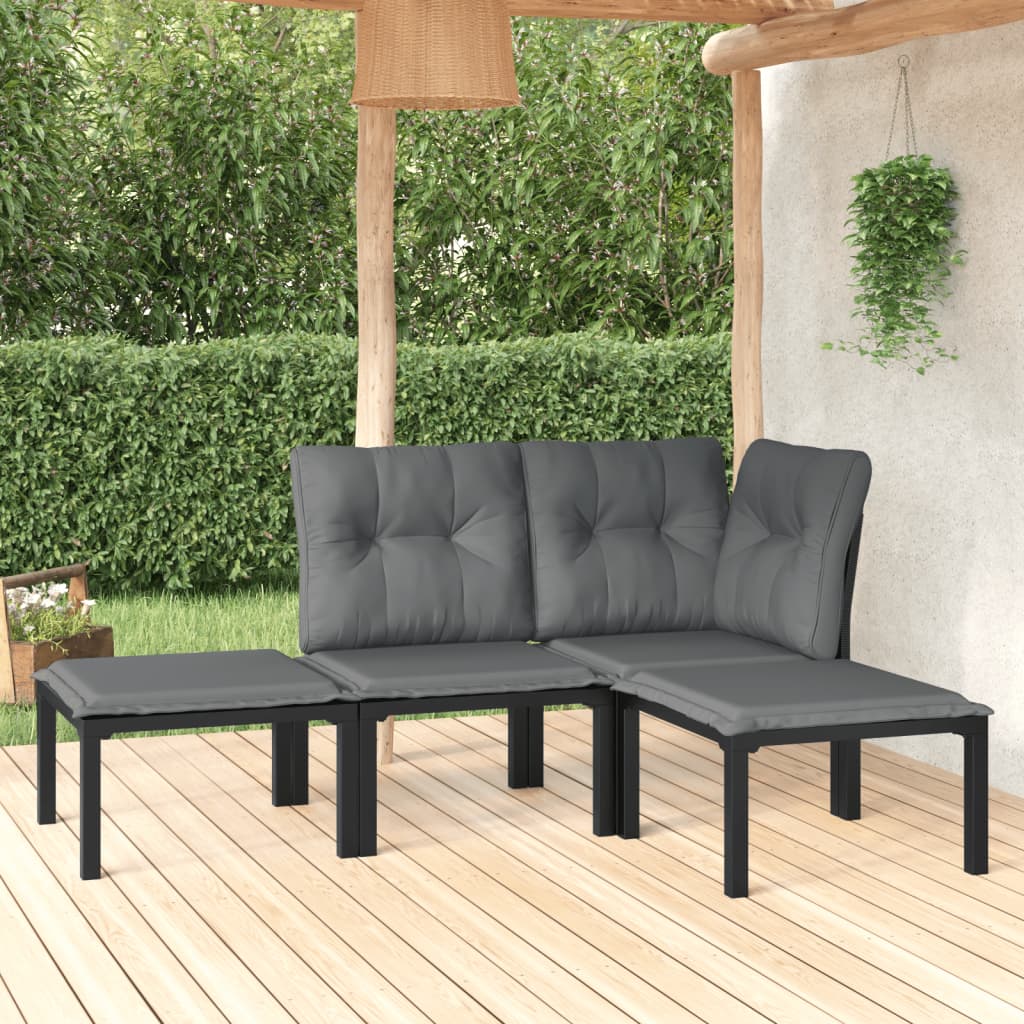 vidaXL Ensemble de salon 3 pièces avec coussins en poly rotin noir et gris