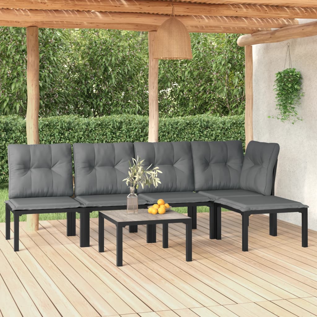 vidaXL Ensemble de salon 3 pièces avec coussins en poly rotin noir et gris